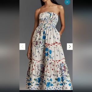 Nwt Anthropologie The Somerset Floral Strapless Maxi Dress